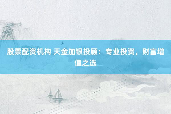 股票配资机构 天金加银投顾：专业投资，财富增值之选