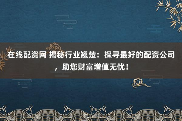 在线配资网 揭秘行业翘楚：探寻最好的配资公司，助您财富增值无忧！