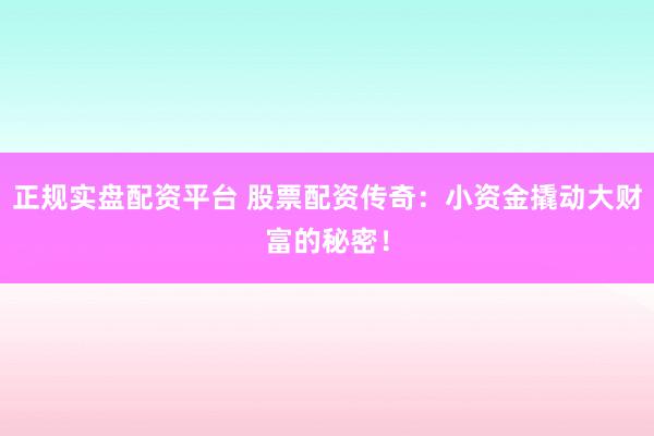正规实盘配资平台 股票配资传奇：小资金撬动大财富的秘密！
