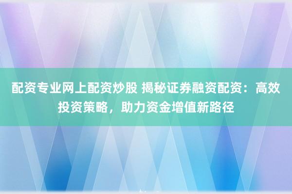 配资专业网上配资炒股 揭秘证券融资配资：高效投资策略，助力资金增值新路径