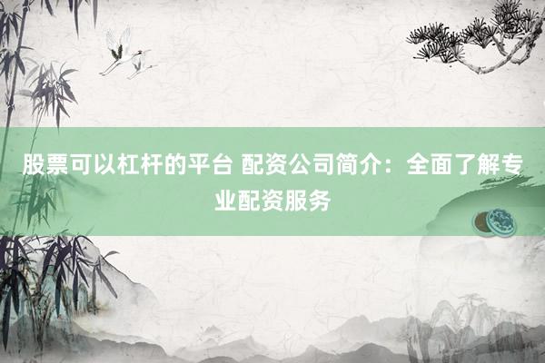 股票可以杠杆的平台 配资公司简介：全面了解专业配资服务